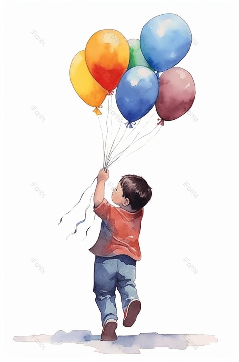 儿童节牵着气球男孩背影人物场景手绘插画图,插画/手绘图,插画/手绘图库,插画/手绘图下载,插画/手绘